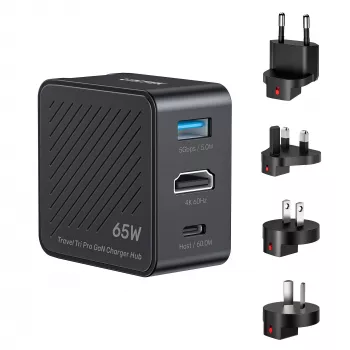 UNITEK P1242ABK01 Hub caricabatterie da viaggio 3-in-1 GaN 65W con HDMI 4K@60Hz, USB-A e USB-C