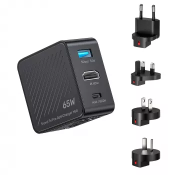 UNITEK P1242ABK01 Hub caricabatterie da viaggio 3-in-1 GaN 65W con HDMI 4K@60Hz, USB-A e USB-C