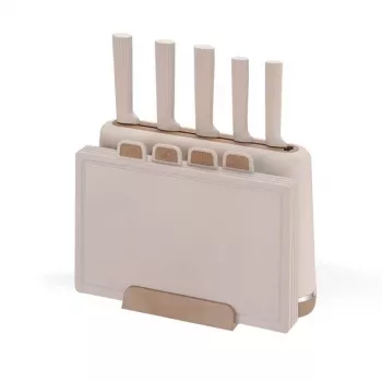 MEO MR-1412-BEIGE MAESTRO Set coltelli con taglieri e supporto, 5 coltelli, 2 taglieri, beige