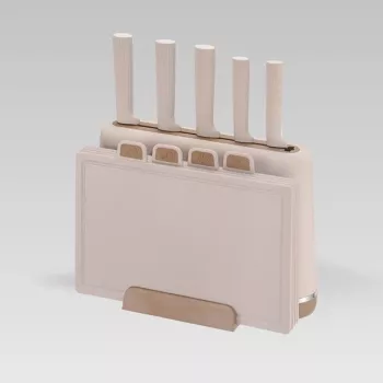 MEO MR-1412-BEIGE MAESTRO Set coltelli con taglieri e supporto, 5 coltelli, 2 taglieri, beige