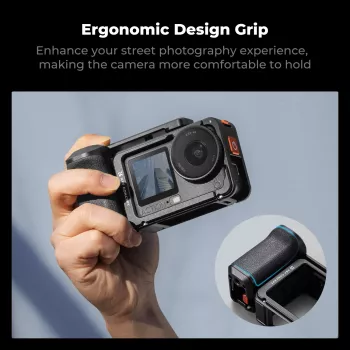 KF Staffa gabbia per fotocamera con impugnatura per DJI Osmo Action 6 / Action 5 / Action 4 / Action 3, lega di alluminio, nero, KF12.0036