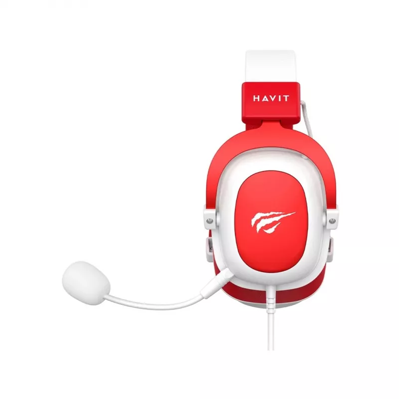 HAV H2002d Cuffie gaming con filo con driver da 50 mm, LED RGB, microfono con isolamento acustico, bianco/rosso