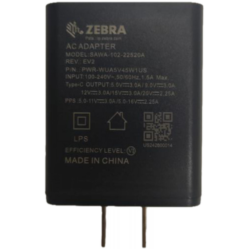Zebra alimentatore USB Type-C con spina Regno Unito e cavo USB-C usato