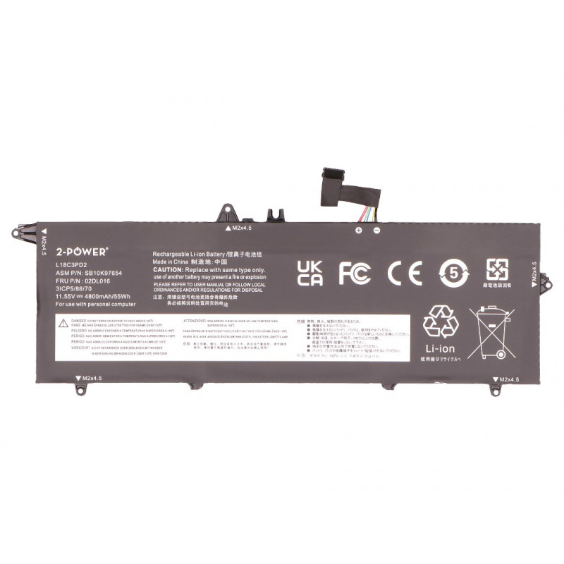2-Power Pacco batteria principale Lenovo ThinkPad T490S 20NX - Batteria - 55 Wh (2P-5B10W13878)