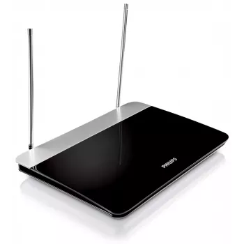 Antenna TV interna con guadagno regolabile, cavo coassiale 1,8 m, 75 Ohm, filtro 3G/4G, DVB-T/T2, conforme RED