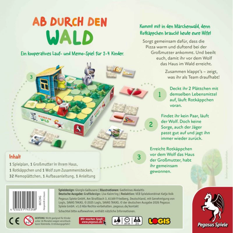PEGASUS Ab durch den Wald - gioco di carte avventura nel bosco per 2-4 giocatori, da 8 anni