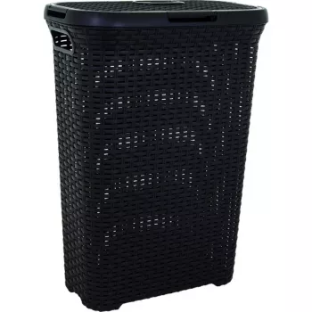 CURVER Style 40L cesto portabiancheria con coperchio a ribalta, effetto rattan, nero