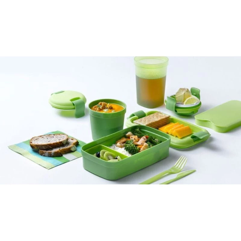 CURVER Lunch&Go contenitore rettangolare per alimenti con posate 1,4L verde