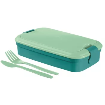 CURVER Lunch&Go contenitore rettangolare per alimenti con posate integrate, 1,4L, blu