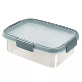 CURVER Smart Eco Fresh contenitore rettangolare per alimenti 1L, ermetico e a tenuta stagna, trasparente con clip verdi