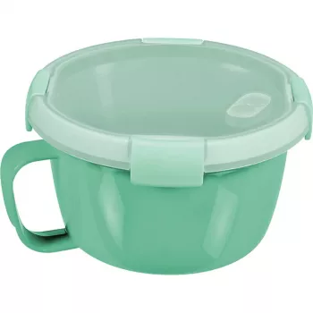 CURVER Smart To Go Mix Noodles ciotola rotonda per alimenti 0,9L trasparente con dettagli verdi, senza BPA, a tenuta stagna, adatta a microonde e lavastoviglie