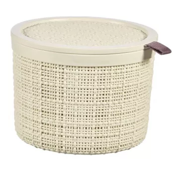 CURVER Jute cesto rotondo portatutto con coperchio, 2L, crema, 17x13 cm