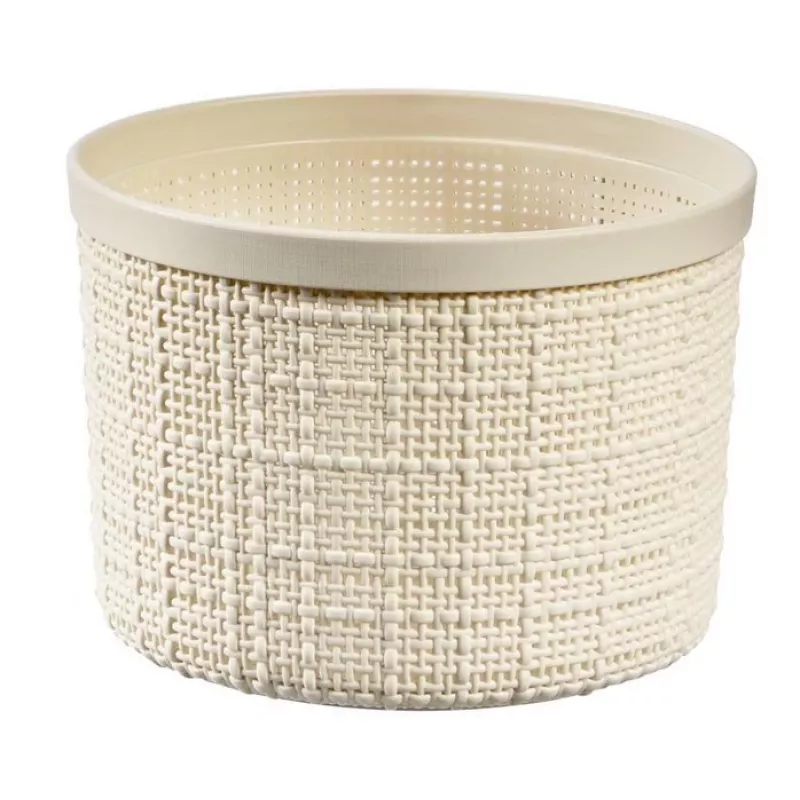 CURVER Jute cesto rotondo portatutto con coperchio, 2L, crema, 17x13 cm