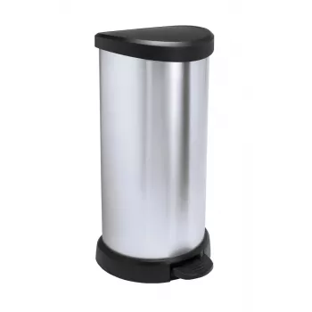 Curver Deco pattumiera a pedale rotonda 50L nera argento effetto metallico