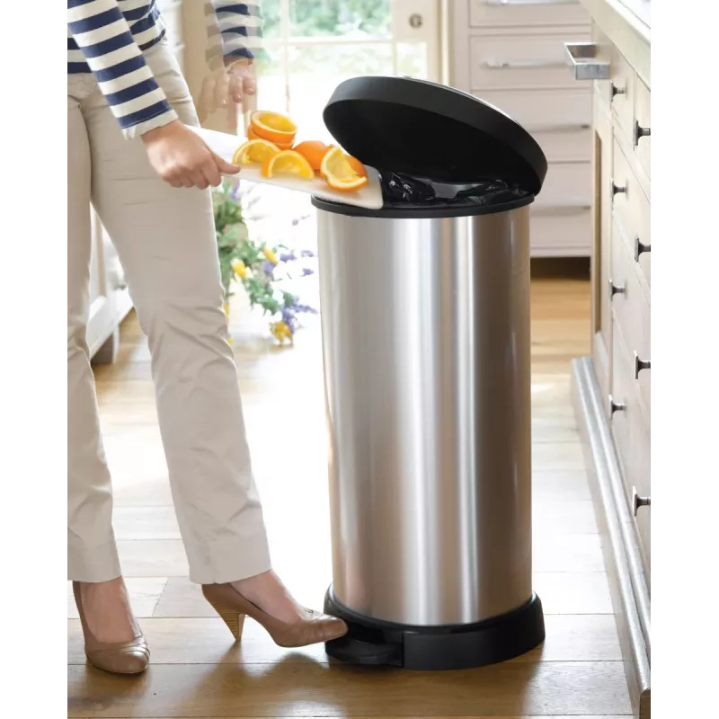 Curver Deco pattumiera a pedale rotonda 50L nera argento effetto metallico