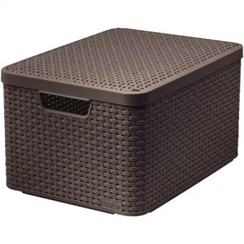 CURVER Style L scatola portatutto con coperchio, 43,6 x 32,6 x 23 cm, marrone scuro, 32,67 L, pieghevole, impilabile, manici in tessuto