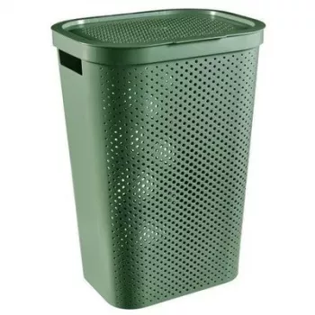 CURVER Infinity Recycled 60L cesto portabiancheria, verde, 44x35x60 cm, cesto portabiancheria areato in plastica riciclata con coperchio e manici