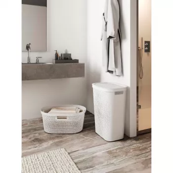 CURVER Infinity Recycled 60L cesto portabiancheria, verde, 44x35x60 cm, cesto portabiancheria areato in plastica riciclata con coperchio e manici