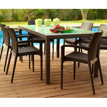 KETER sedia da giardino Bali Mono marrone – poltrona da esterno impilabile con tessuto Textilene, resistente ai raggi UV e all'acqua, telaio in acciaio verniciato a polvere
