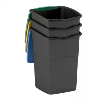 CURVER Koral 47L set pattumiere da 3 pezzi – nero con coperchi colorati, coperchi a basculante e a ribalta, secchielli interni estraibili, riciclo interno