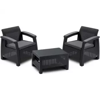 Keter Corfu Weekend set arredi da giardino 2 posti con tavolino, effetto rattan grigio