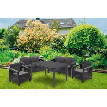 Keter Corfu Fiesta set lounge da giardino 6 posti con tavolo da pranzo, grigio grafite