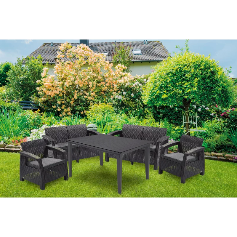 Keter Corfu Fiesta set lounge da giardino 6 posti con tavolo da pranzo, grigio grafite