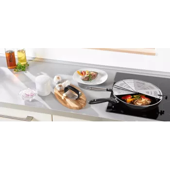 LEIFHEIT ProLine paraspruzzi per padelle Ø28 cm, rete in acciaio inox, manico nero