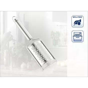LEIFHEIT Grattugia per noce moscata Sterling – Grattugia manuale rotante con vano di raccolta integrato, superficie grattugiante fine in acciaio inox, argento/nero