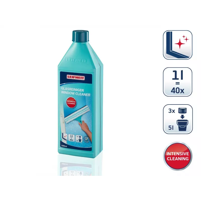 LEIFHEIT Detergente concentrato per vetri e finestre 1L – formula antialone, rende 100L