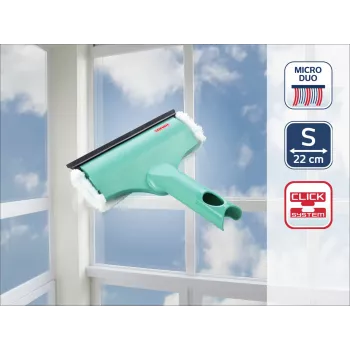 LEIFHEIT Detergente per finestre e telai 3in1 Mini micro duo - Testa in microfibra 20 cm con tergivetro integrato, compatibile con Click System
