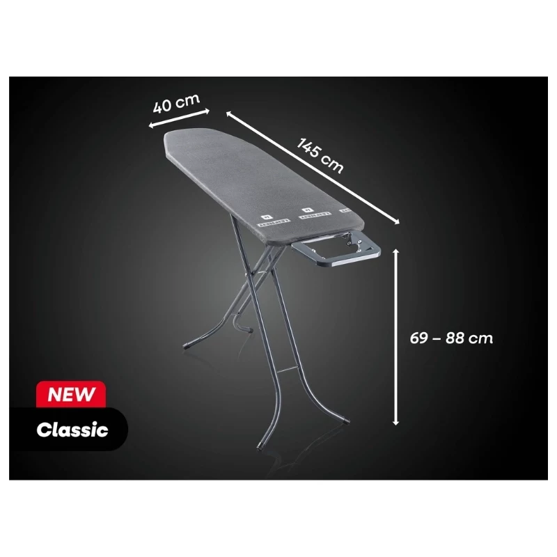 Leifheit Classic M asse da stiro nero 120x38 cm con appoggio ferro fisso e copertura in cotone