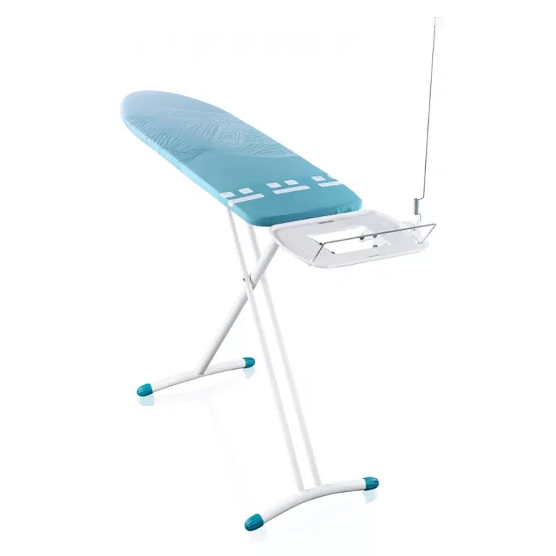LEIFHEIT Air Board Express L Solid asse da stiro 130x38 cm con tecnologia Thermo-Reflect, regolabile in altezza 75-98 cm, pieghevole, forma ergonomica, piedini antiscivolo, appoggio ferro, fermacavo, bianco/blu