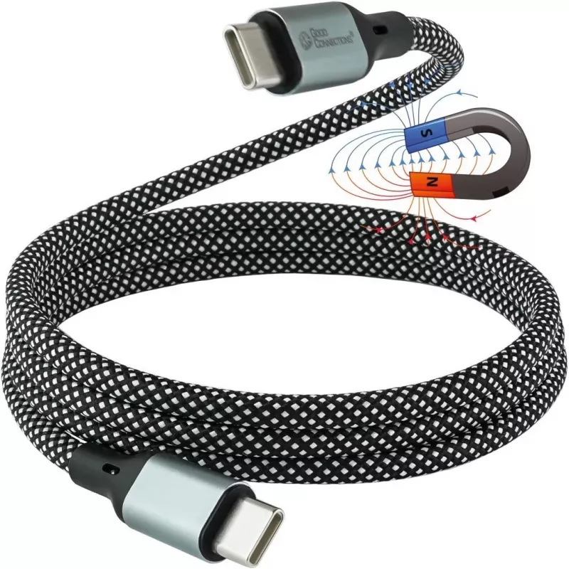 GoodConnections cavo a spirale USB 2.0 magnetico 60W USB-C a USB-C, nero/bianco, 1 m 2060-MT010SW