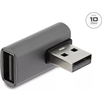 Delock adattatore USB 10 Gbps Type-A maschio su Type-A femmina, angolato a sinistra, corpo in alluminio