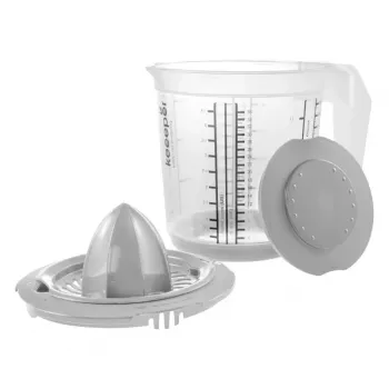 KEEEPER Matteo caraffa graduata con base antiscivolo e spremiagrumi nel coperchio, 1L, trasparente/grigio