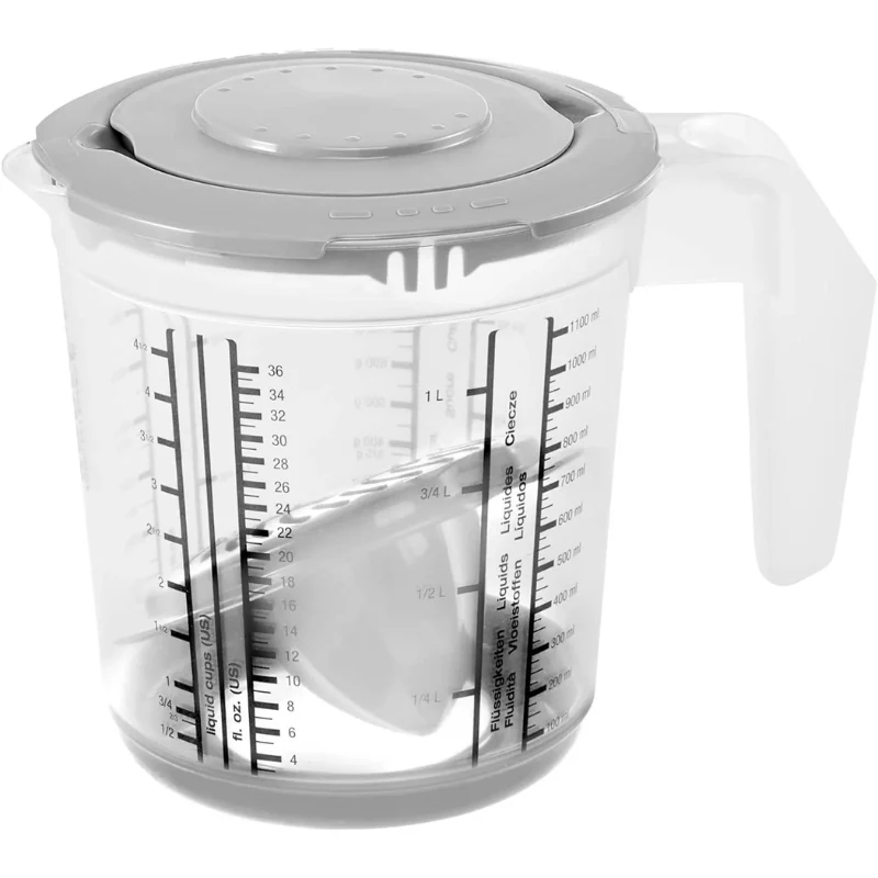 KEEEPER Matteo caraffa graduata con base antiscivolo e spremiagrumi nel coperchio, 1L, trasparente/grigio