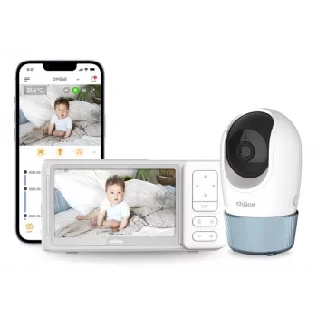 Chillax DM568 videocitofono baby Wi-Fi & FHSS con display 5 inch, telecamera orientabile, visione notturna, funzione intercom, sensore di temperatura, ninne nanne e app Hubble