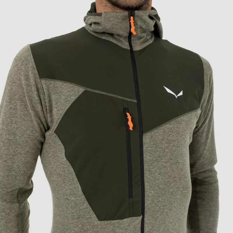 Salewa Puez 2 Dry maglia a maniche lunghe con cappuccio e zip integrale Dark Olive Melange uomo XL