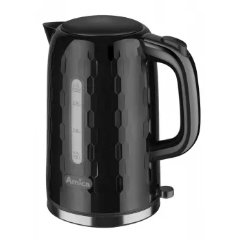 AMICA bollitore KM3010 1,7L nero – bollitore senza filo 2200W acciaio inox con resistenza nascosta, base 360°, spegnimento automatico e protezione contro il funzionamento a secco