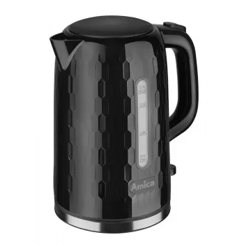 AMICA bollitore KM3010 1,7L nero – bollitore senza filo 2200W acciaio inox con resistenza nascosta, base 360°, spegnimento automatico e protezione contro il funzionamento a secco