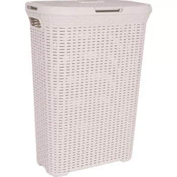 CURVER Style 40L Cesto portabiancheria effetto rattan, crema, 44,8 x 26,5 x 61,5 cm