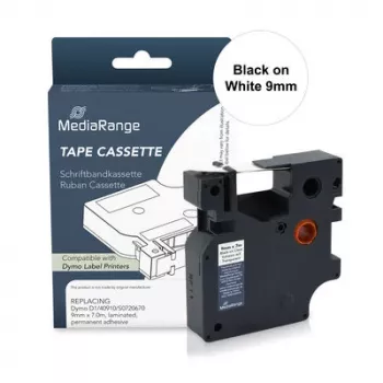 MediaRange Cartuccia nastro etichettatrice per Dymo D1 40913/S0720680, 9mm x 7m, Nero su Bianco