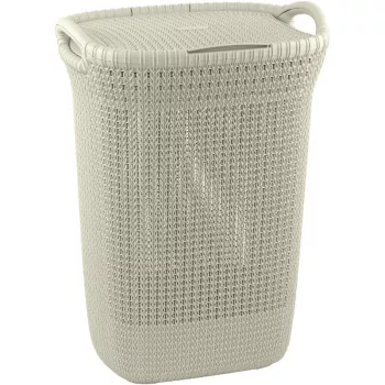Curver Knit 57L Cesto portabiancheria con coperchio, Bianco