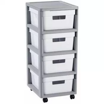 Curver Infinity Torre portaoggetti su ruote con 4 cassetti, 40 L totali, grigio/bianco