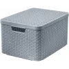 CURVER Style L Scatola portaoggetti con coperchio, 32L, grigio chiaro, effetto rattan, impilabile