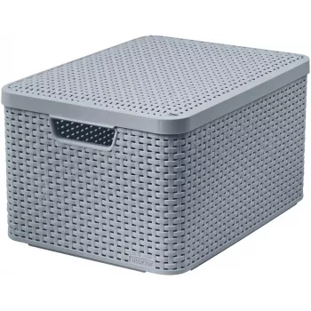 CURVER Style L Scatola portaoggetti con coperchio, 32L, grigio chiaro, effetto rattan, impilabile