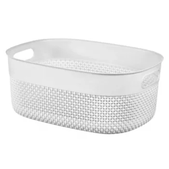 CURVER Filo M 12L cesto per conservazione rettangolare con maniglie, effetto intreccio rattan, bianco, 38x28,5x15 cm