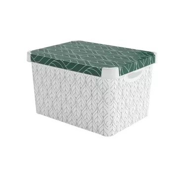 CURVER Deco Stockholm L scatola per conservazione con coperchio, 39,5 x 29,5 x 23,5 cm, Green Leaves