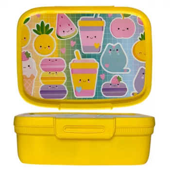 CURVER Snap Box scatola rettangolare per alimenti con divisorio 1,8L giallo Kawaii